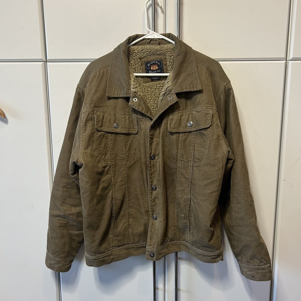 Route 66 Mens Brown Corduroy Sherpa Lined Trucker Jacket Size Large